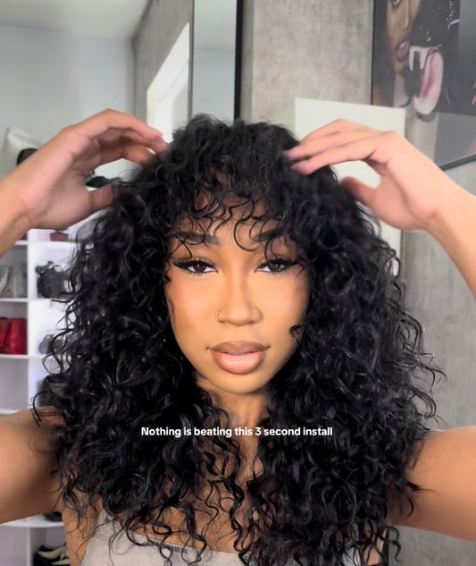 Synthetic messy curly wig with bangs