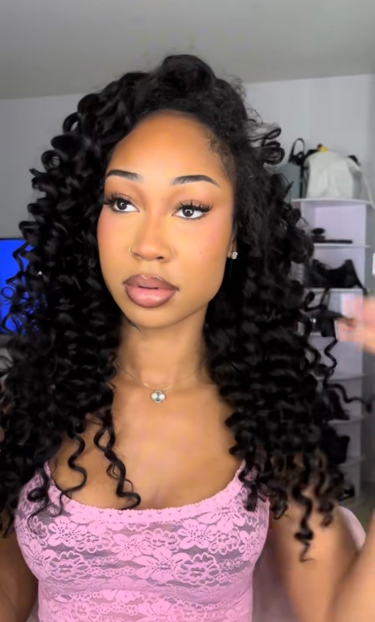 Human hair wand curled half wig 24 inches