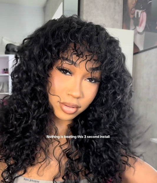 Synthetic messy curly wig with bangs