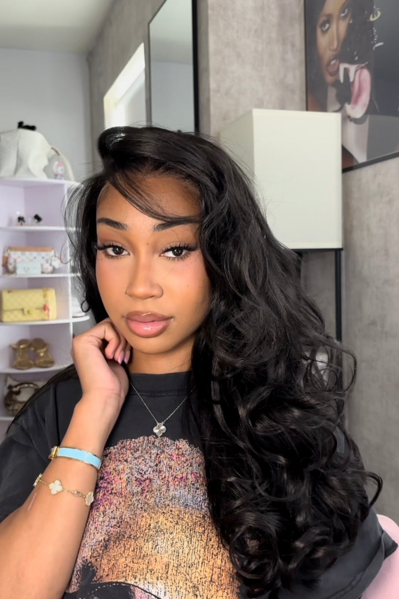 Synthetic human blend curled hd lace wig