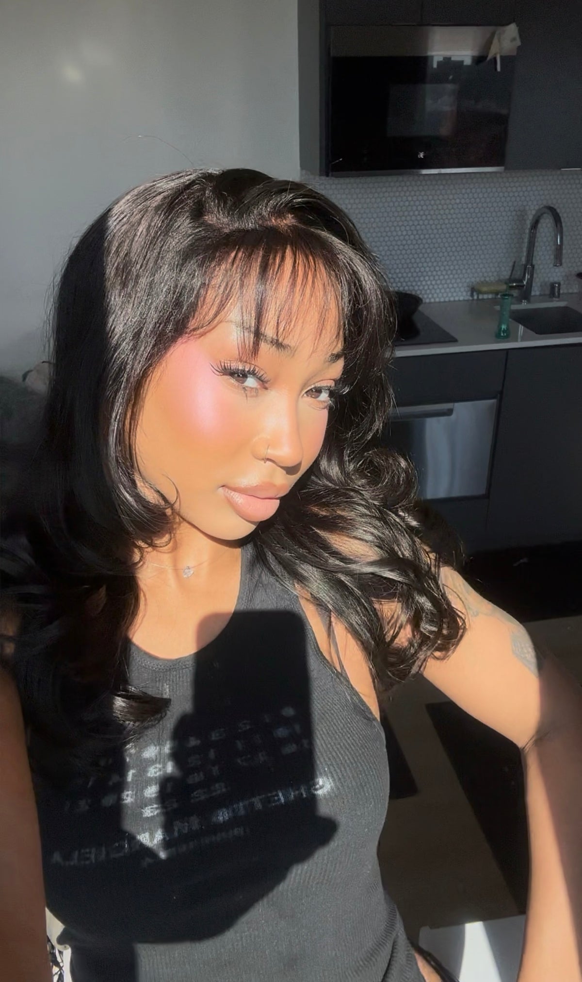 Human hair bangs with intense layers 26inch unit