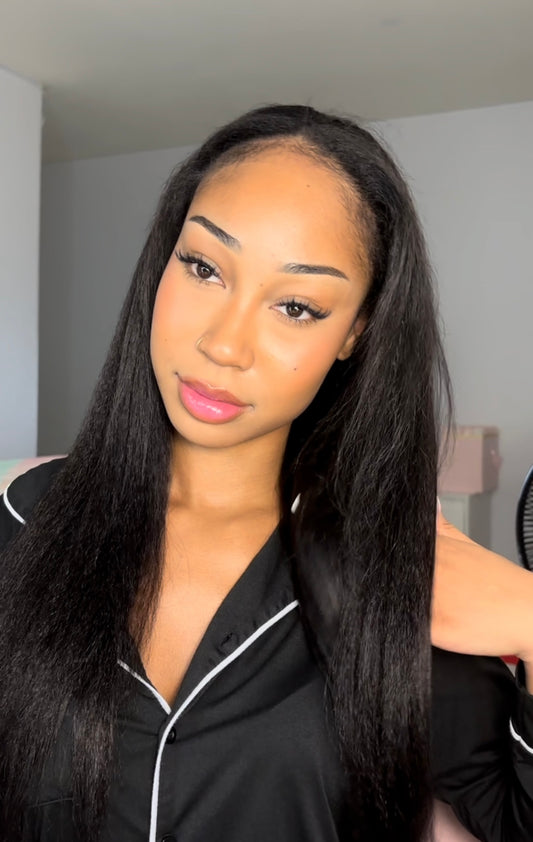 Kinky straight human hair half wig 24 inches