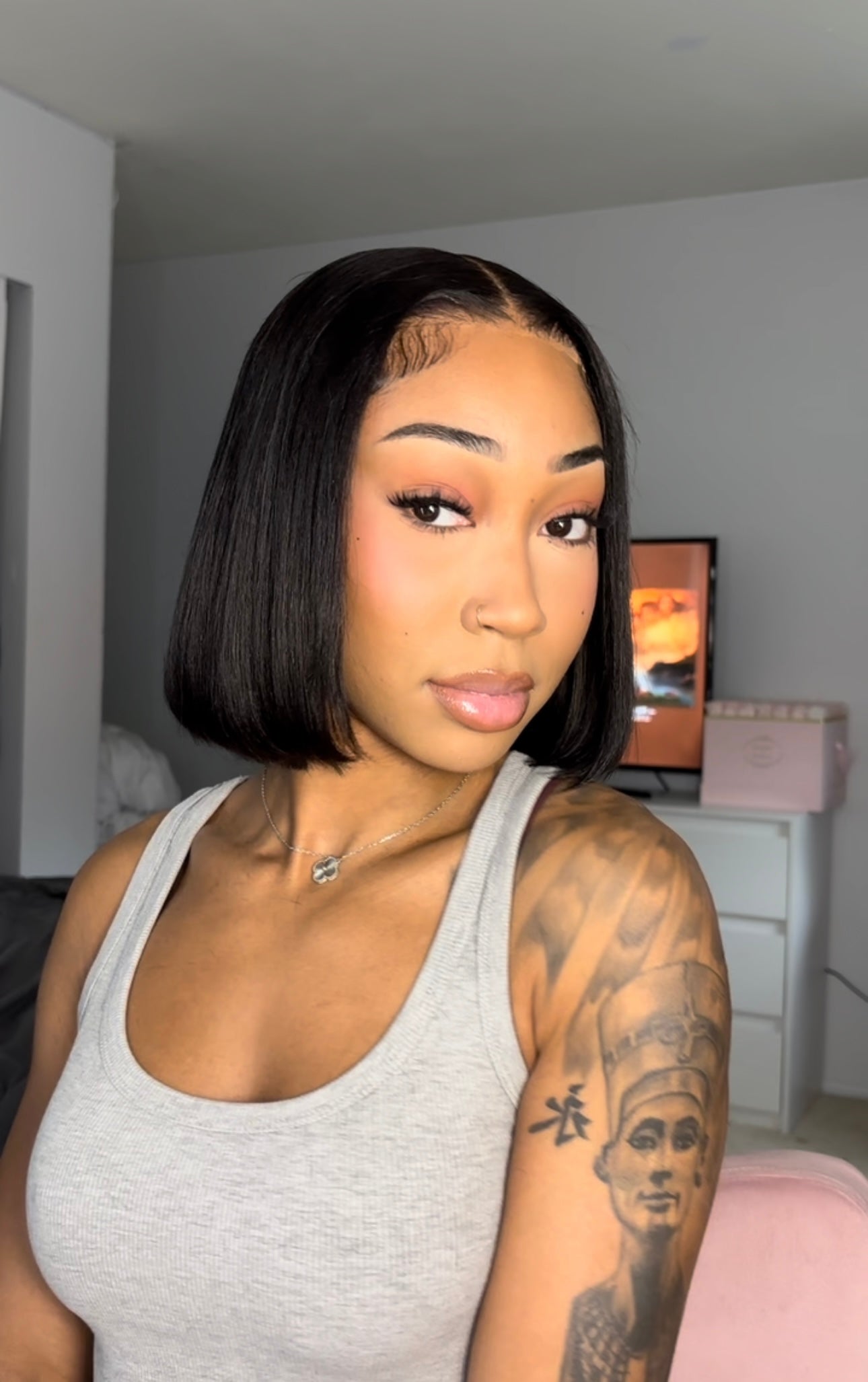 Kinky straight human hair bob