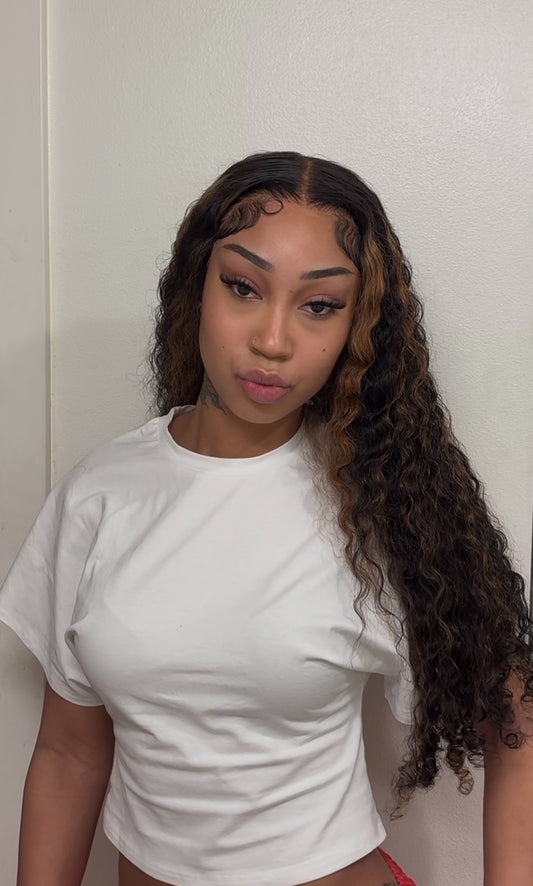 28inch curly highlight human hair wig