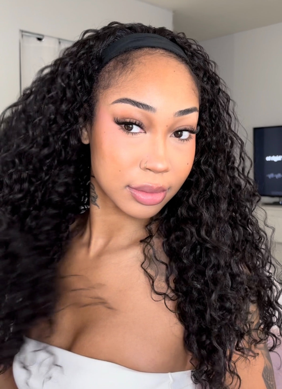 Synthetic blend headband wig