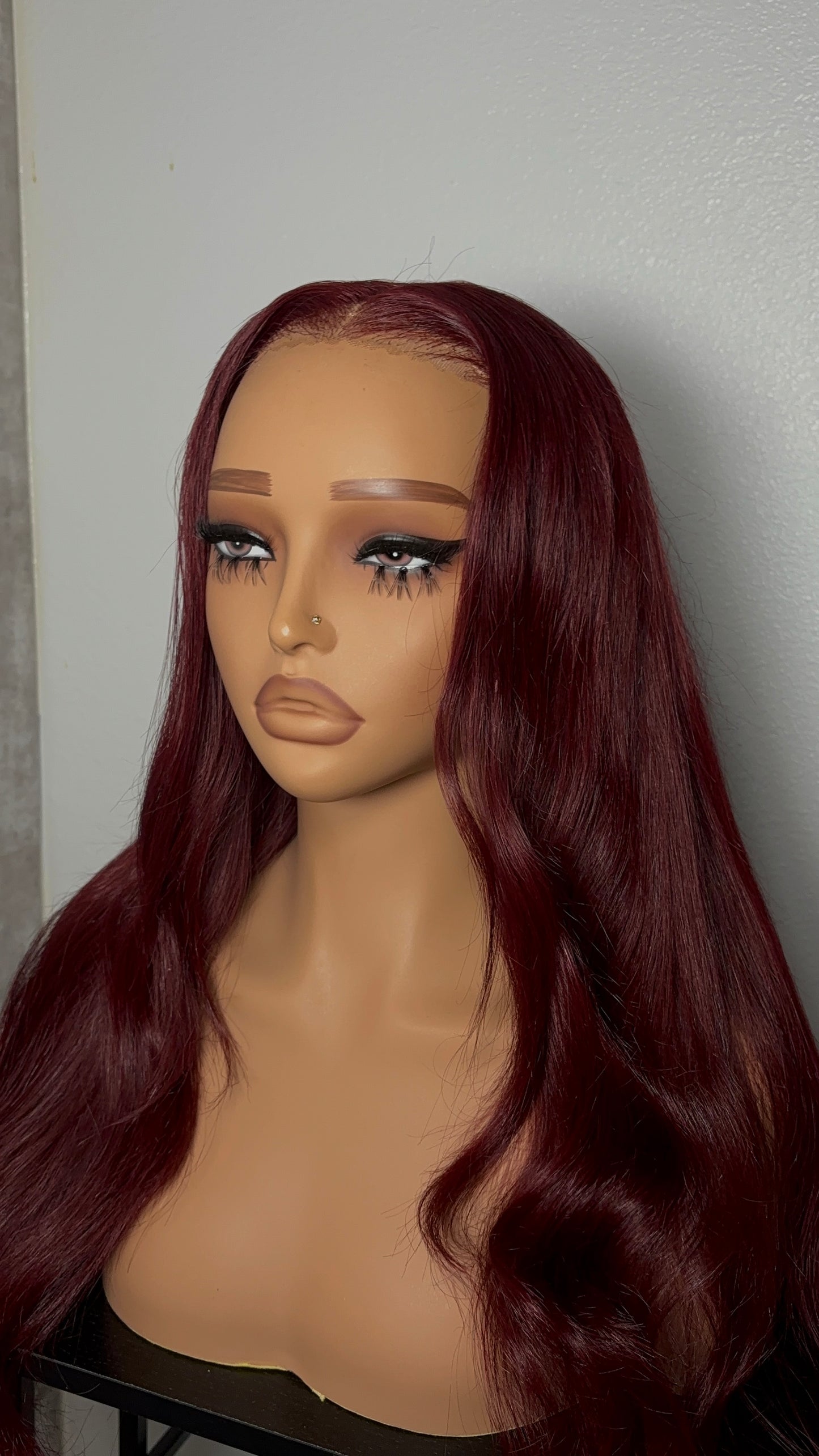 24 inch 5x7 closure cherry red wig