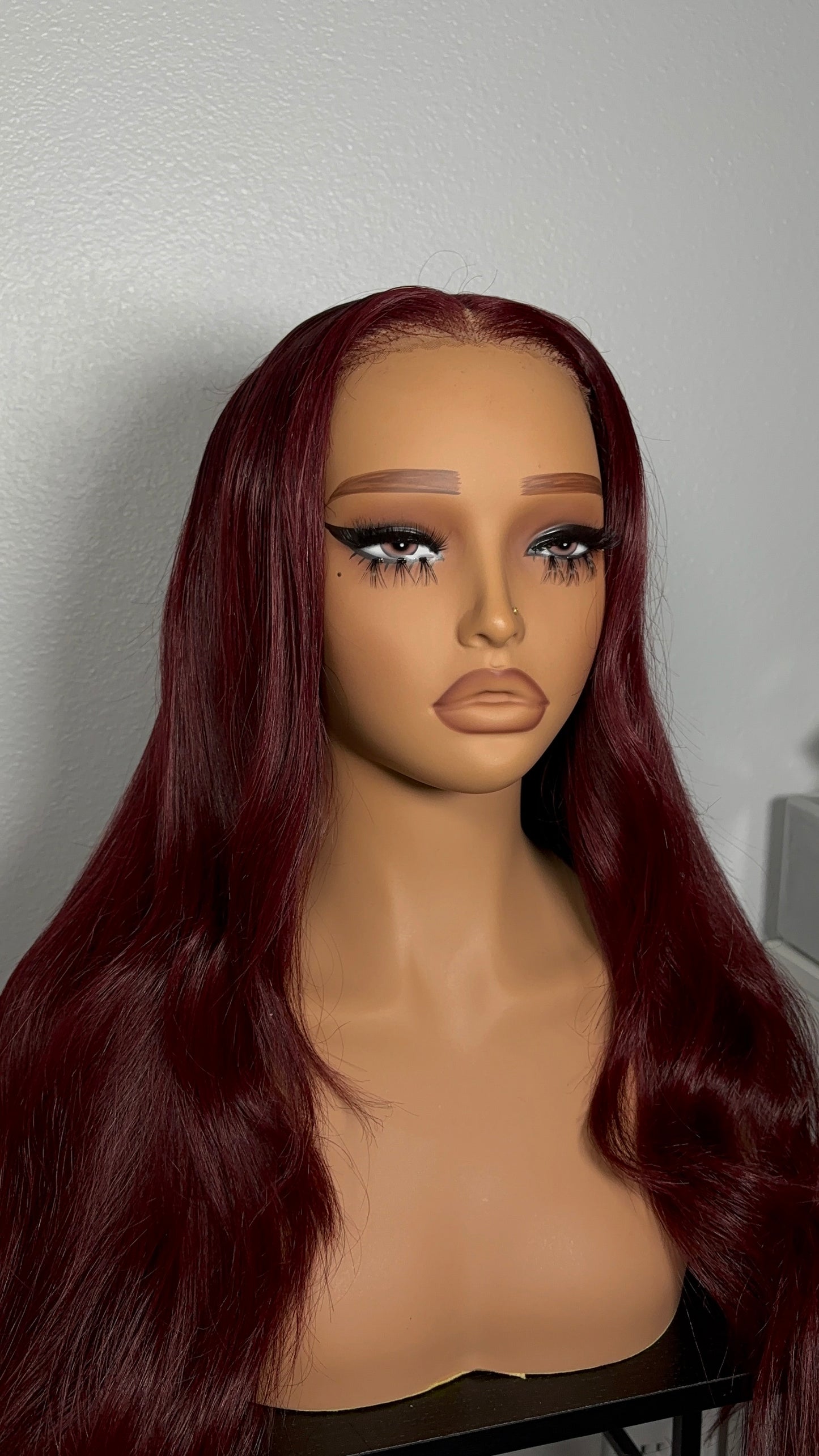 24 inch 5x7 closure cherry red wig